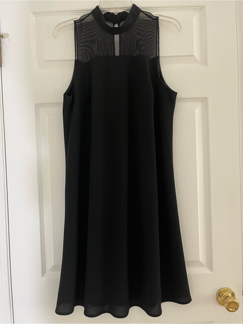 Sleeveless Black Mini Dress with Mesh Yoke